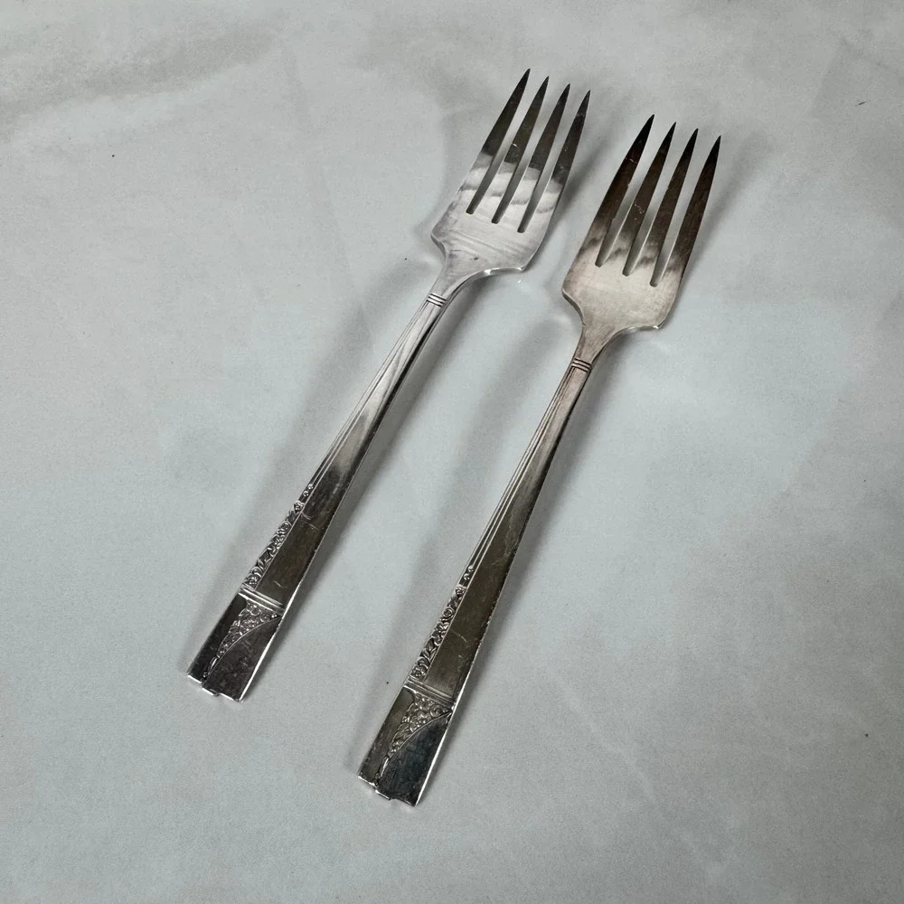 Set of 2 Oneida Nobility Plate Silver Plated Salad‎ Forks Caprice Floral